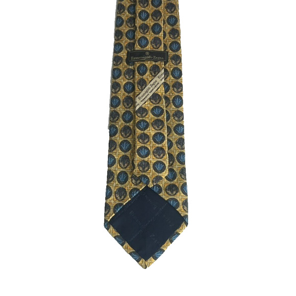Ermenegildo Zegna Men's 100% Silk Yellow with Floral/ Geometric Pattern Tie - Picture 4 of 10